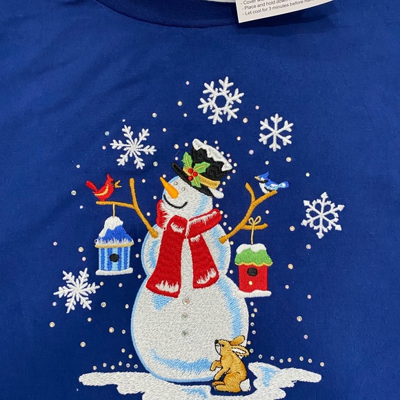 NWT Vintage Quacker Factory Blue Snowman Turtleneck Longsleeve Shirt Size XL - Picture 2 of 6